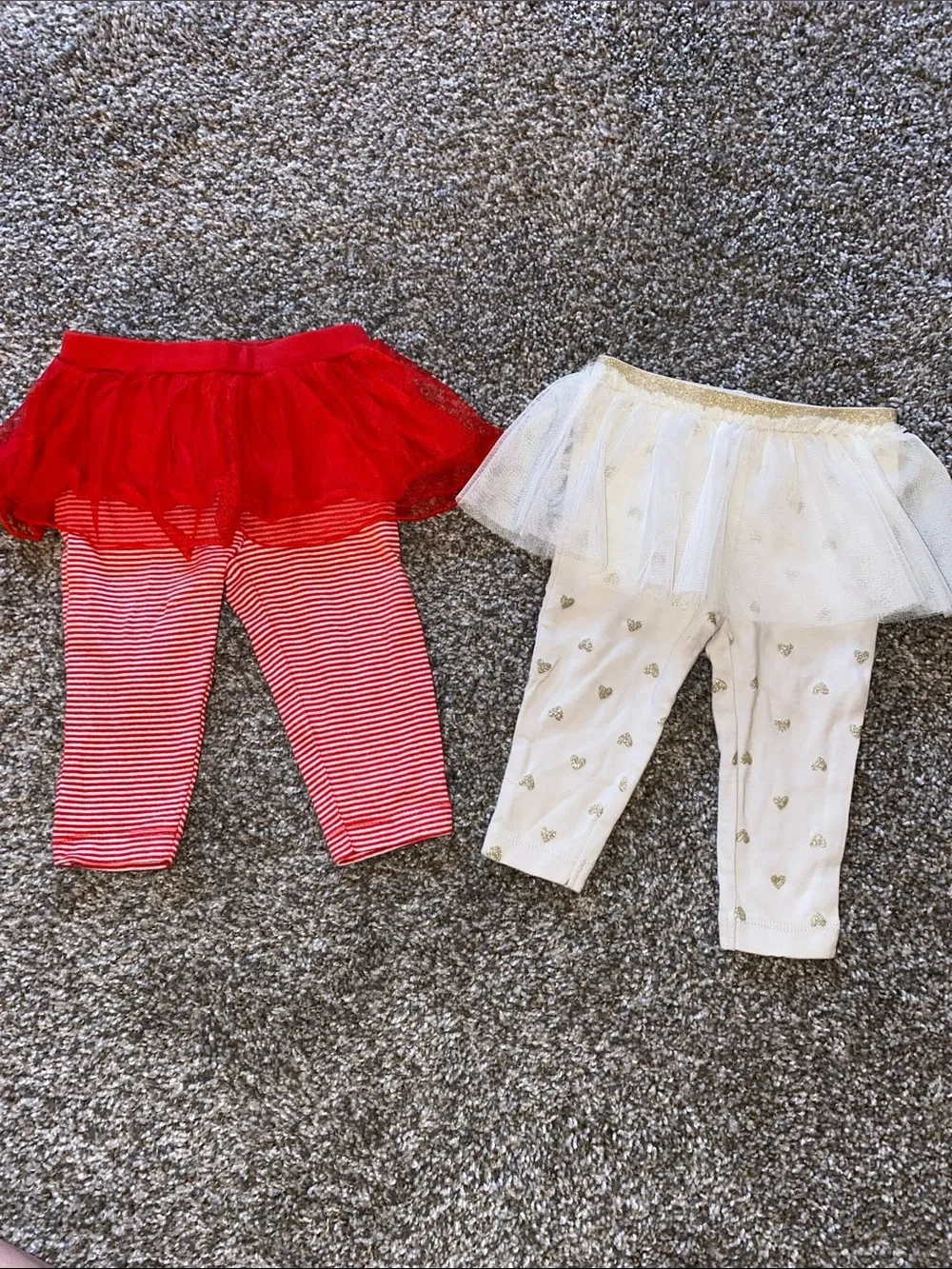 🖤 Carter's Red Striped Tutu & White Gold Heart Tutu Leggings 6 Months Bundle